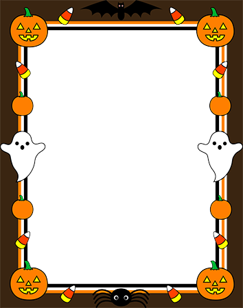 Halloween Border With Ghosts And Pumpkins - Halloween (354x450), Png Download