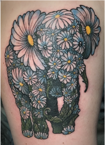 Rebeka Maine Tattoo Artist Elephant Daisy (1000x500), Png Download