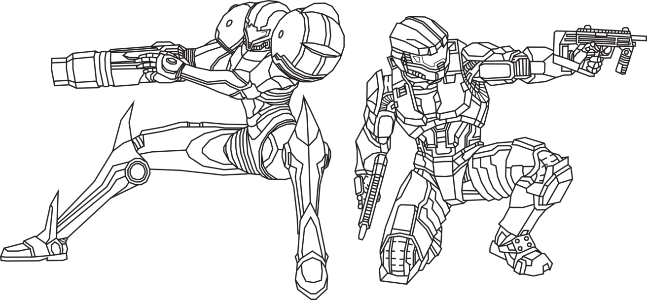 Metroid Drawing Black And White - Master Chief Line Art (1312x609), Png Download