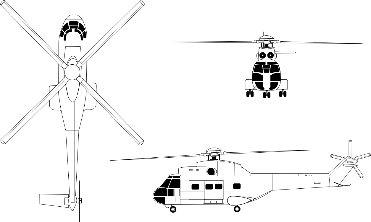 Aérospatiale Sa 330 Puma Blueprint - Aérospatiale Sa 330 Puma (1280x778), Png Download