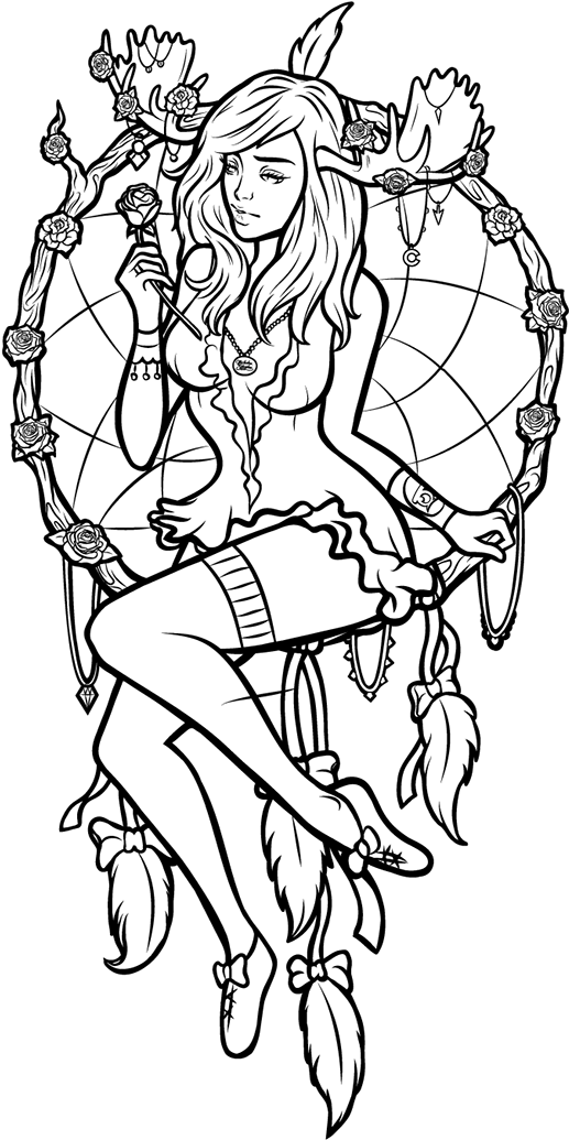 Black White Google Search Blackwhite - Drawing Dream Catcher Wolf (600x1105), Png Download