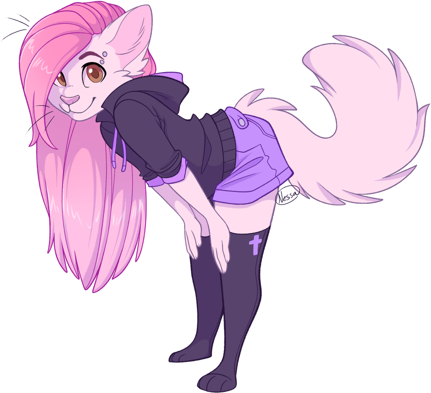 Png Free Library Pastel Cat By Strawberryneko Fur Affinity - Furry With Pink Hair (900x846), Png Download