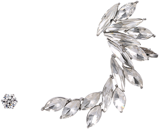 Download 208800701 Leaf Rhinestone Ear Cuff And Stud Earring Leaf Rhinestone Ear Cuff And Stud Earring Silver Full Size Png Image Pngkit