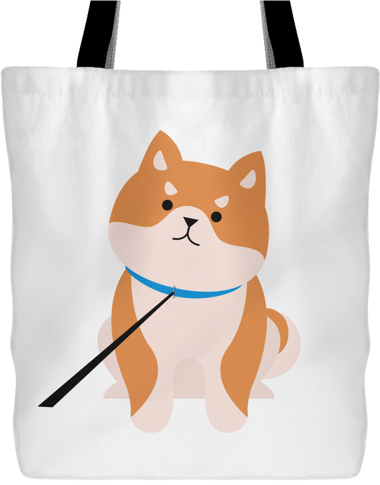 Cute Shiba Inu On A Leash Tote Bag White - Tote Bag (1024x1024), Png Download