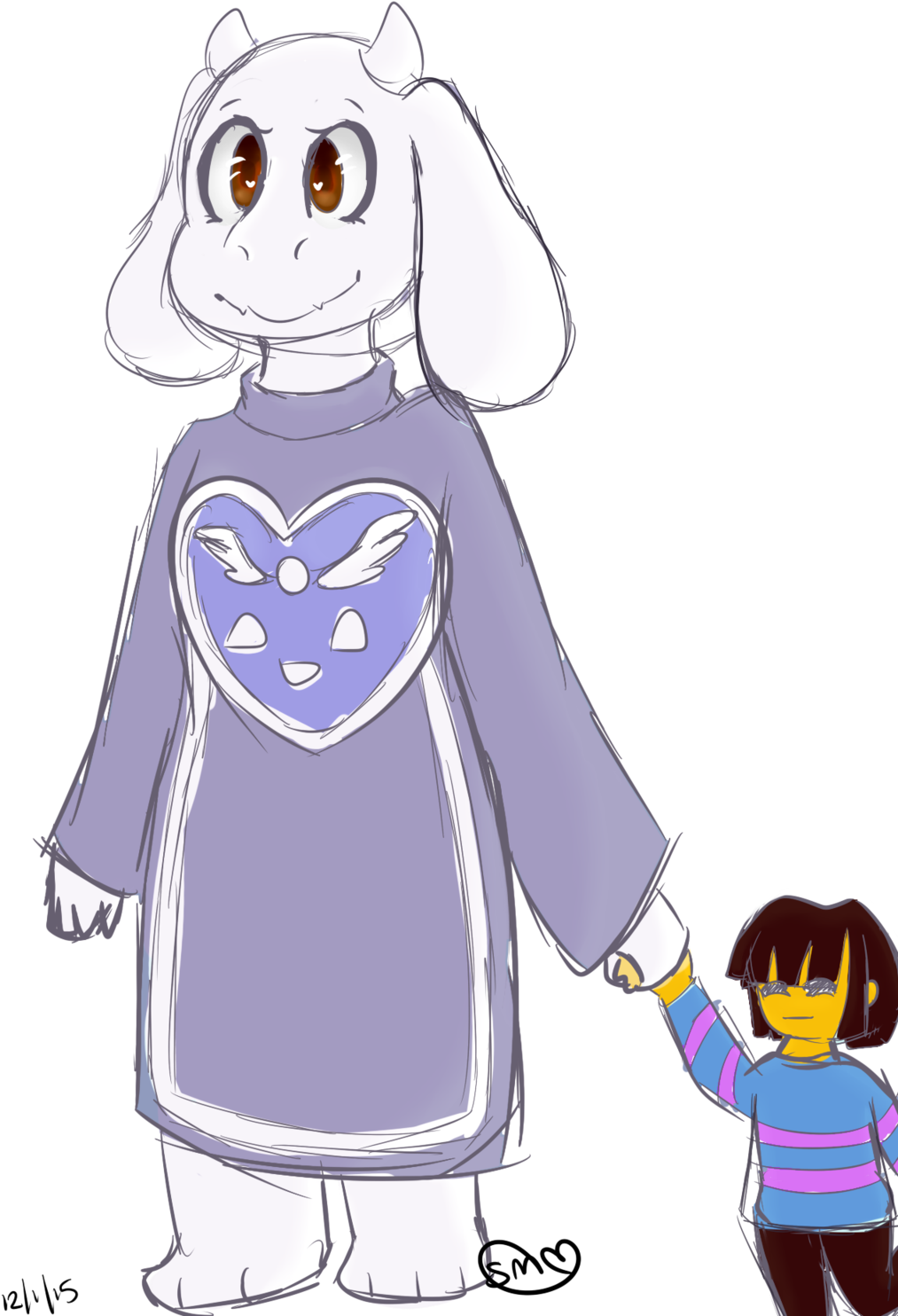 Toriel And Frisk By Sammeows On Deviantart Clipart - Toriel And Frisk Holding Hands (1024x1600), Png Download