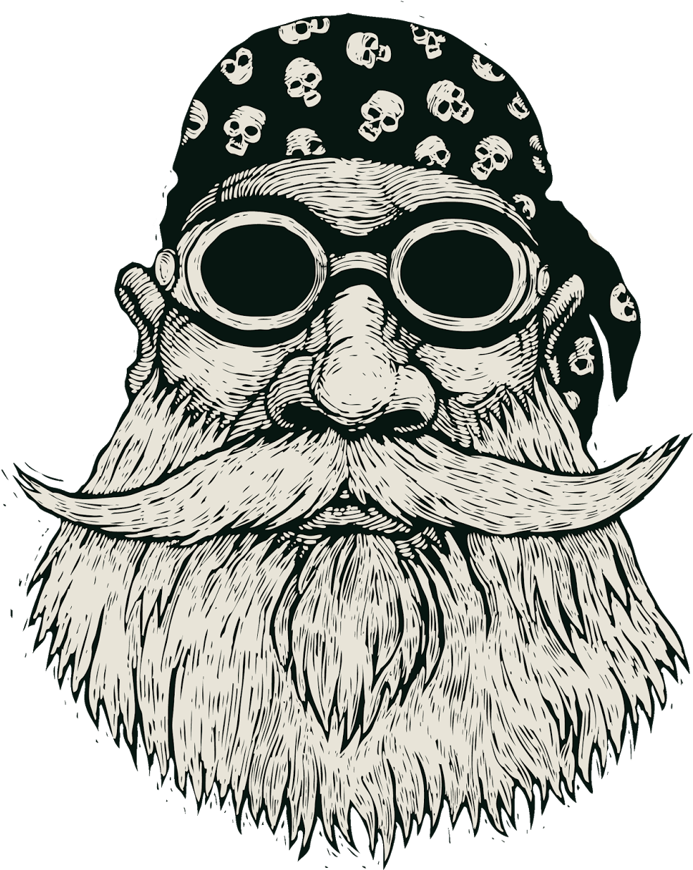 Clipart Freeuse Adult Punk Rocker Or Mask With Moustache - Bearded Biker Drawing (1600x1600), Png Download