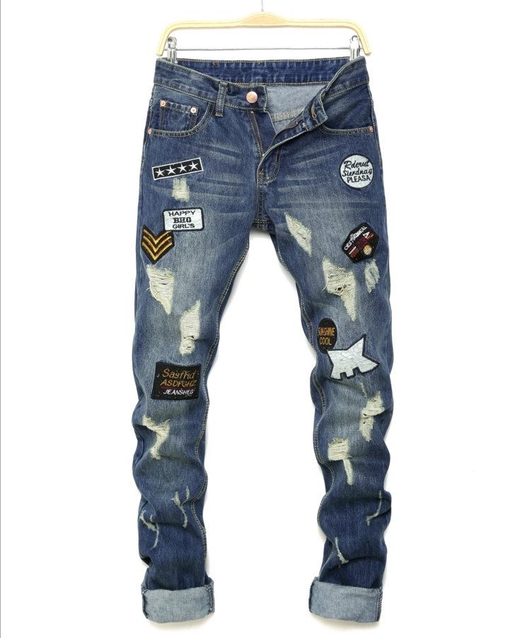 Biker Jeans Png Transparent Image - Pantalones Con Parches Hombre (738x901), Png Download
