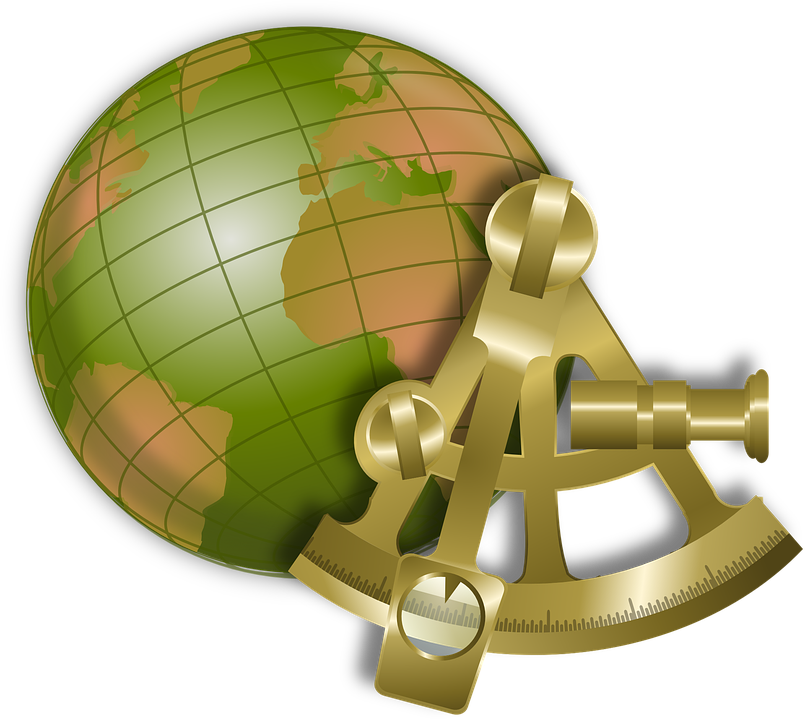 Globe Map Nautical Sextant World Navigatio - Clipart Sextant (380x340), Png Download