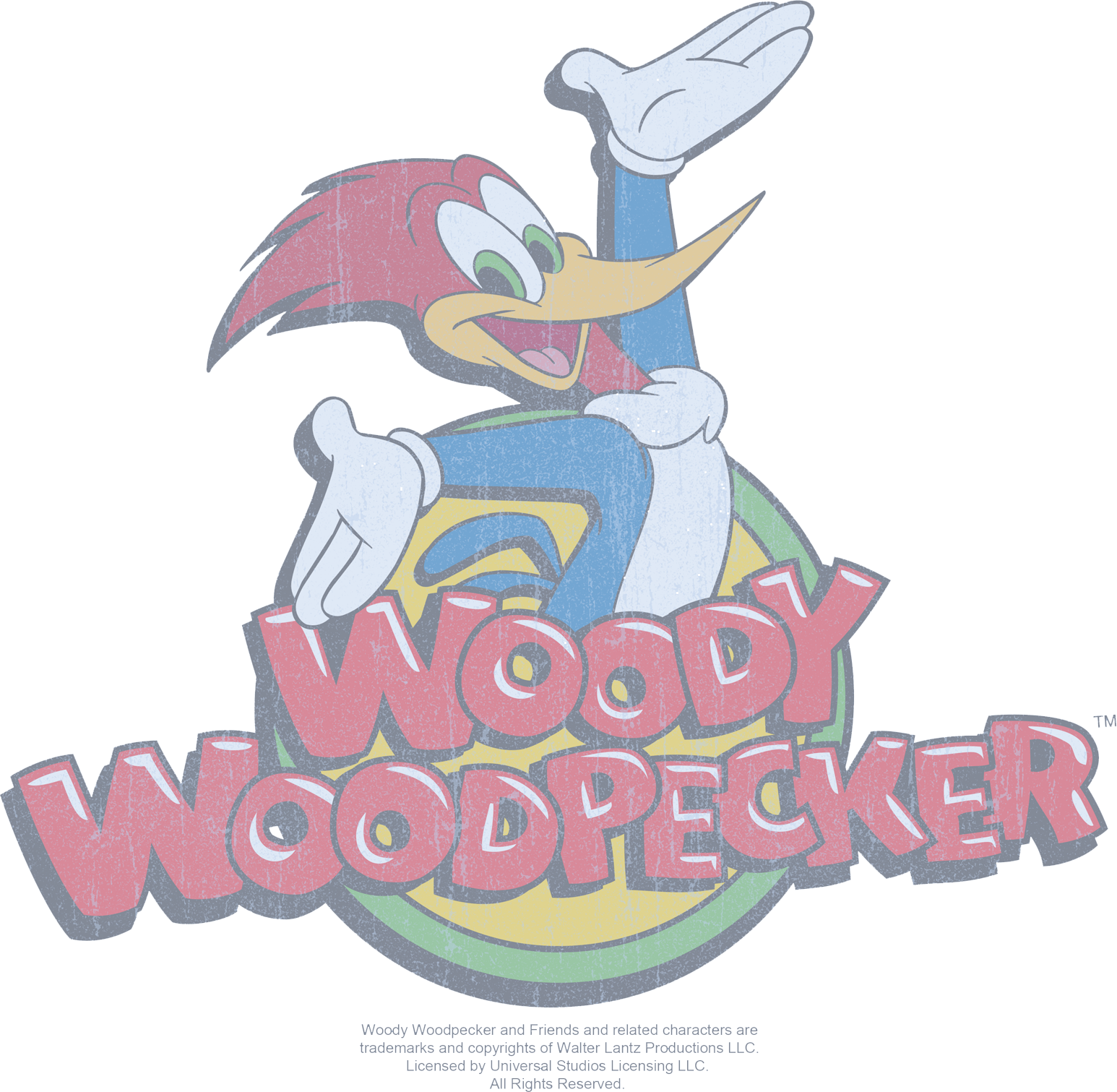 Woody Woodpecker Retro Fade Women's T-shirt - Woody Woodpecker (1546x1511), Png Download