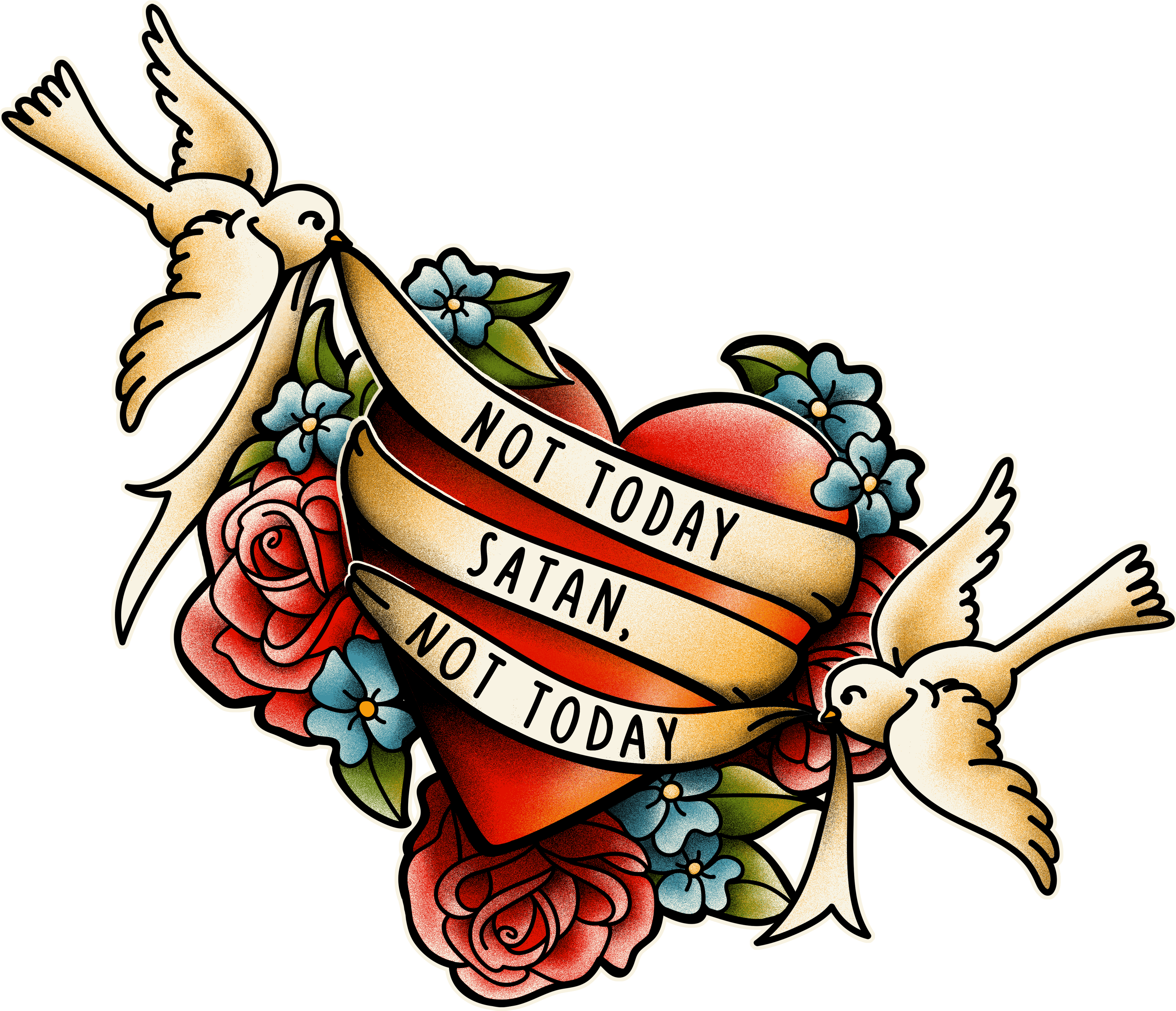 “not Today Satan” By Kelly Larson - Slim Ladies Fit: Not Today Satan / Tattoo Art Style (4200x4800), Png Download