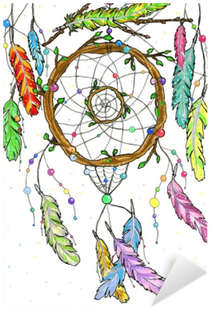 Hand Drawn Watercolor Dream Catcher From Tree Branches - Dibujo De Plumas Y Atrapasueños (400x400), Png Download