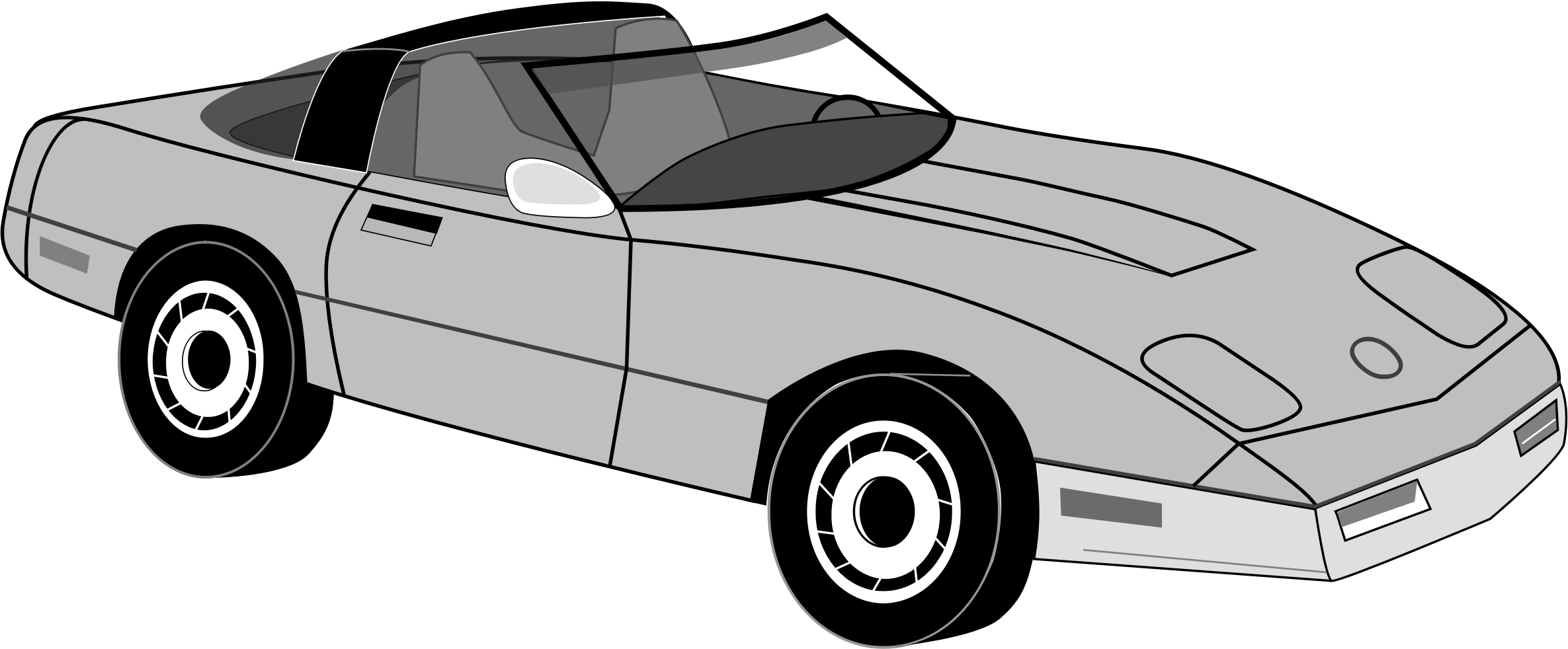 1980 Corvette Landau Picture Black And White Library - Cartoon Corvette (2371x982), Png Download