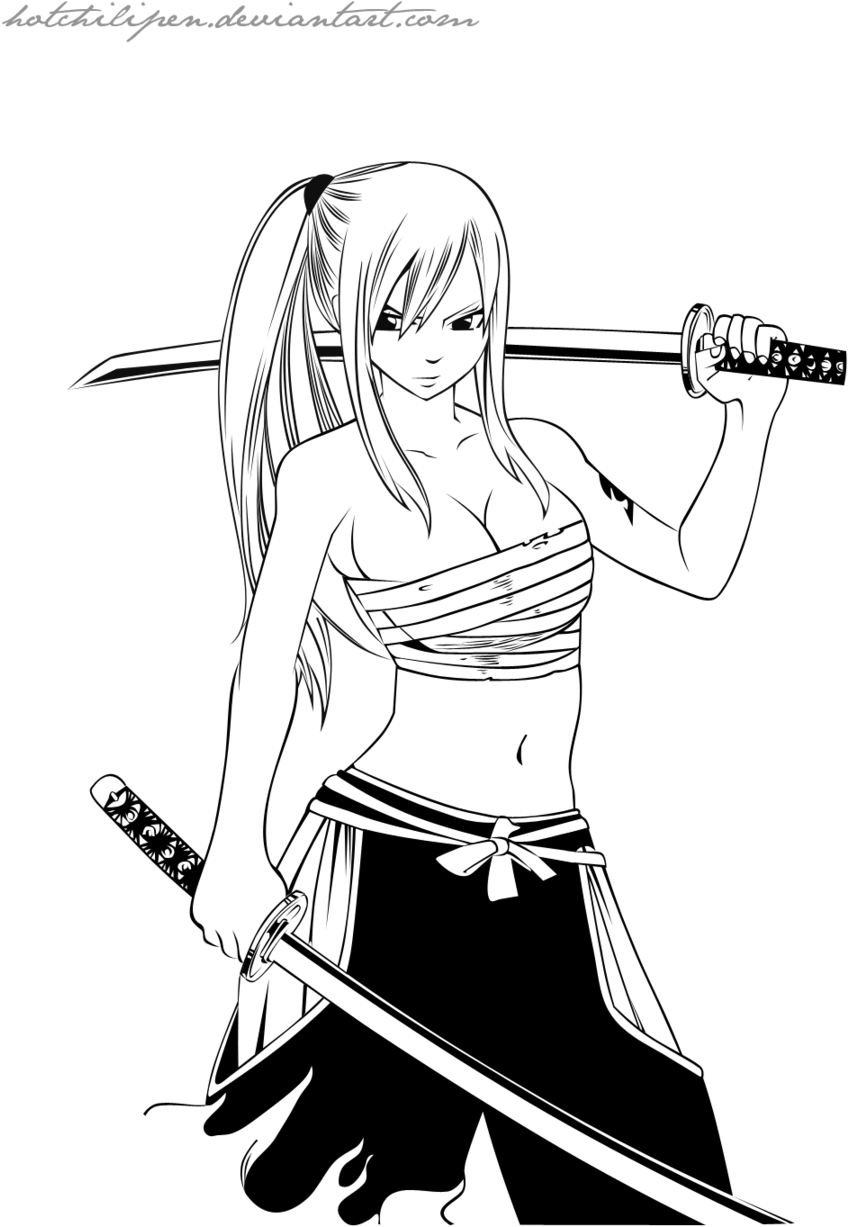 Clip Art Royalty Free Library Erza Scarlet Chapter - Erza Scarlet Black And White (900x1226), Png Download