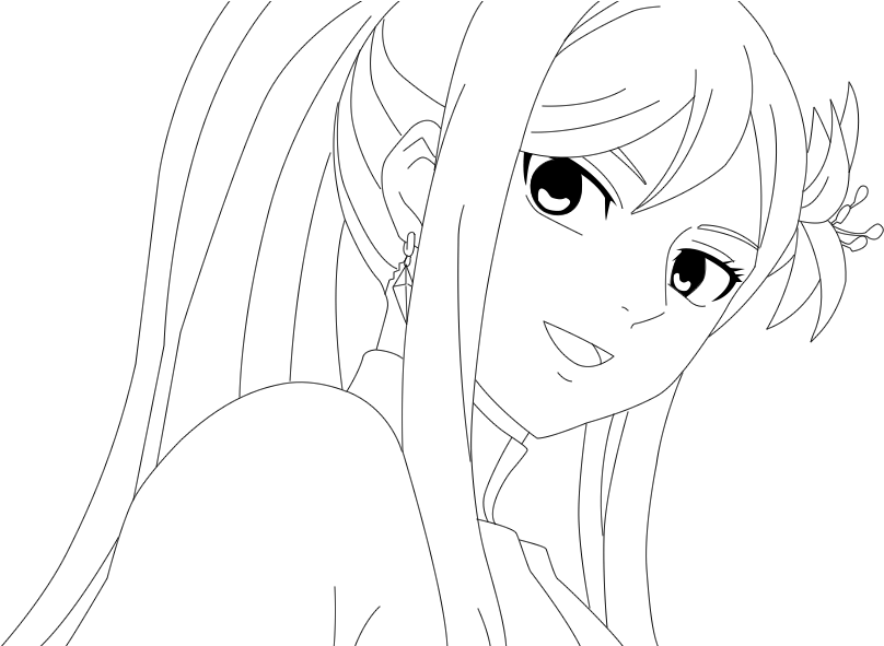 Erza Scarlet Drawing Easy - Line Art (1050x590), Png Download