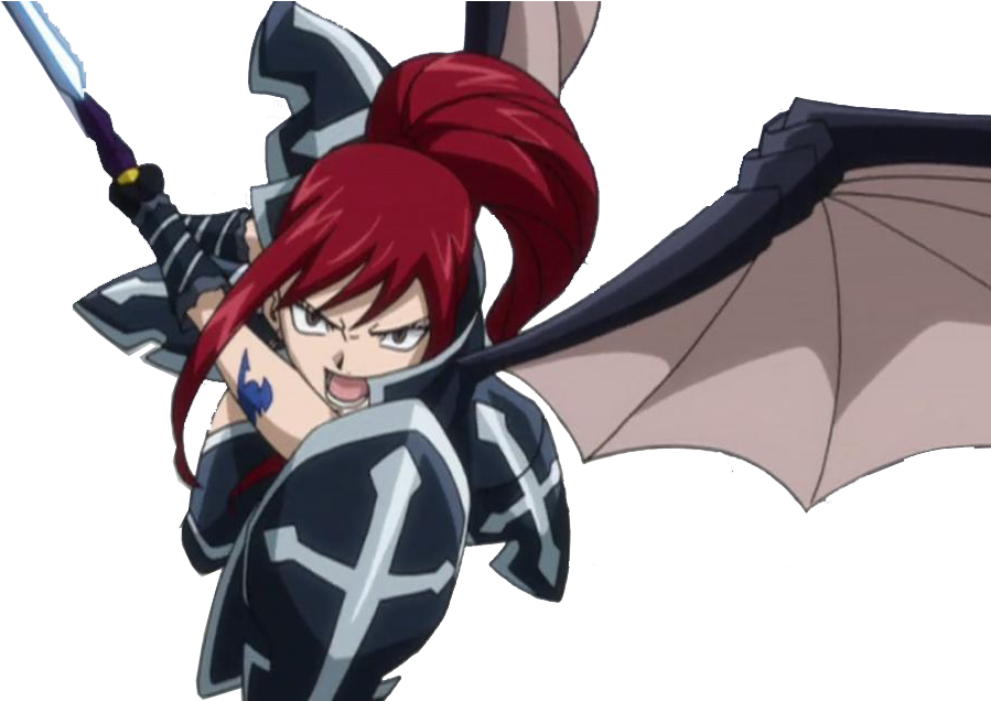 Erza Scarlet Black Wing Armor Wallpaper - Erza Attaque (1143x635), Png Download