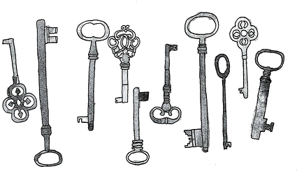 Vintage Key Clipart Black And White - Black And White Draw (500x261), Png Download