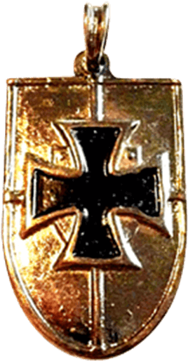 German Shield Pendant With Cross - German Shield Pendant With Cross - Gold Finish (555x555), Png Download