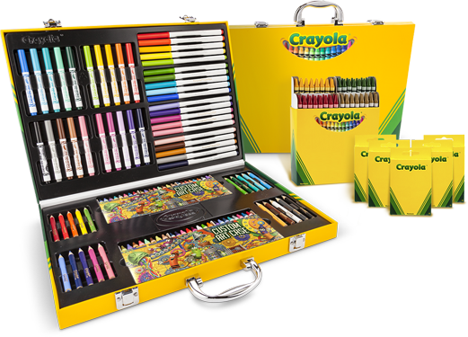Crayola My Way Art Case, 64 Count Crayons, And 8 Count - Crayola Metal Box (521x375), Png Download
