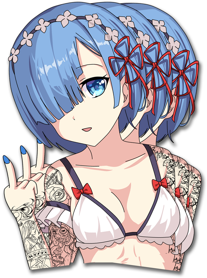 Image Of Tatted Rem - Cartoon (1400x1200), Png Download