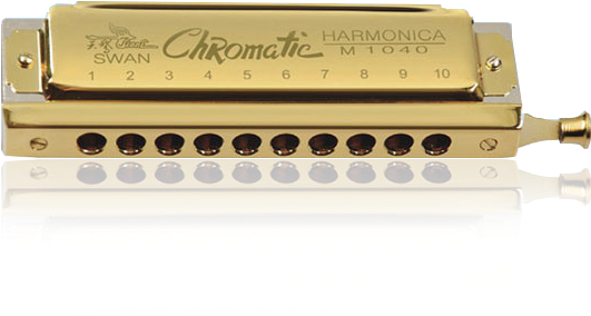 10 Ho1e 40 Tone Chromatic Laser-printing Golden Harmonica - Swan Harmonica In C Key 10 Holes 40 Tone Mouth Organ (750x700), Png Download