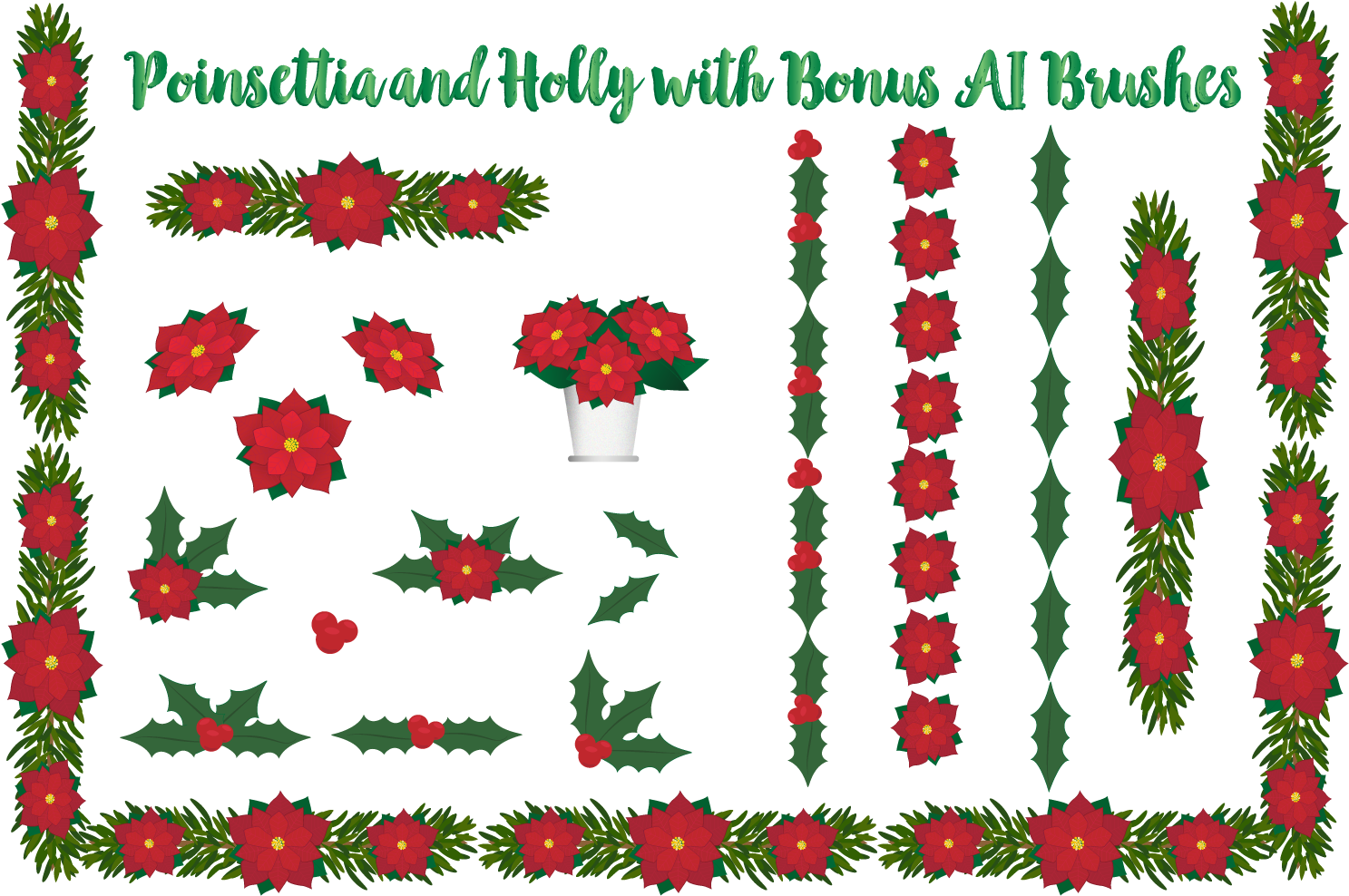 Poinsettias And Holly Elements Example Image (1500x1000), Png Download