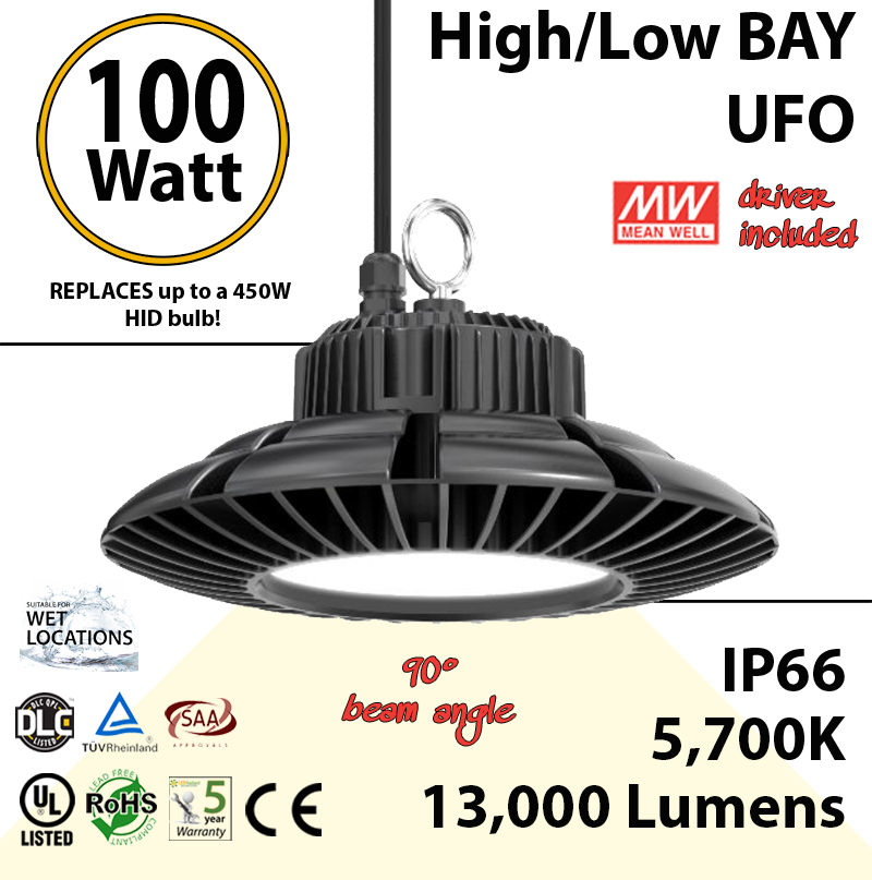 450 Watt Equivalent Led Ufo 100w 5700k 13000lm 110 - 80w Parking Lots Light Led Street Light Fixtures Led (800x807), Png Download