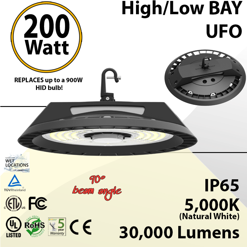 200w Led High Bay Ufo 30000lm 5000k Dimmable Motion - Lumen (800x807), Png Download