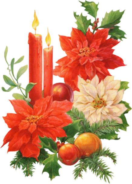 Candles And Poinsettias - Christmas Candle Vintage Png (436x608), Png Download