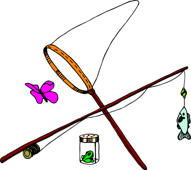 Butterfly Fish Net Insect Fishing Jar Pole - Butterfly Catching Clipart (382x340), Png Download