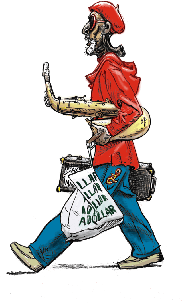 Here Is A Revised Colour Png Of Sax Man - Drawing (730x1112), Png Download