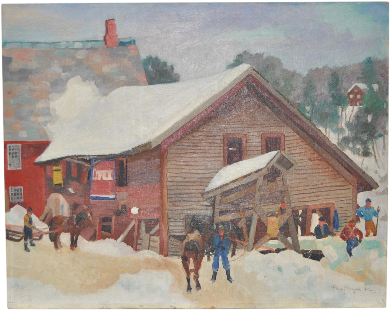 Impressionist Winter Farm Landscape 1940s - Painting (1319x1319), Png Download