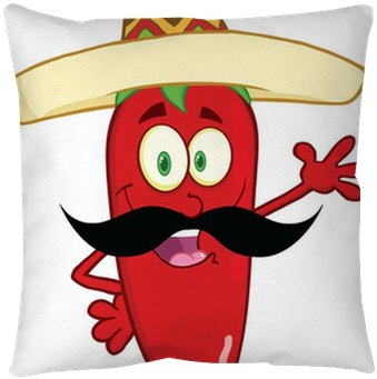 Chili Pepper With Mexican Hat And Mustache Waving For - Chilli Cartoon (400x400), Png Download
