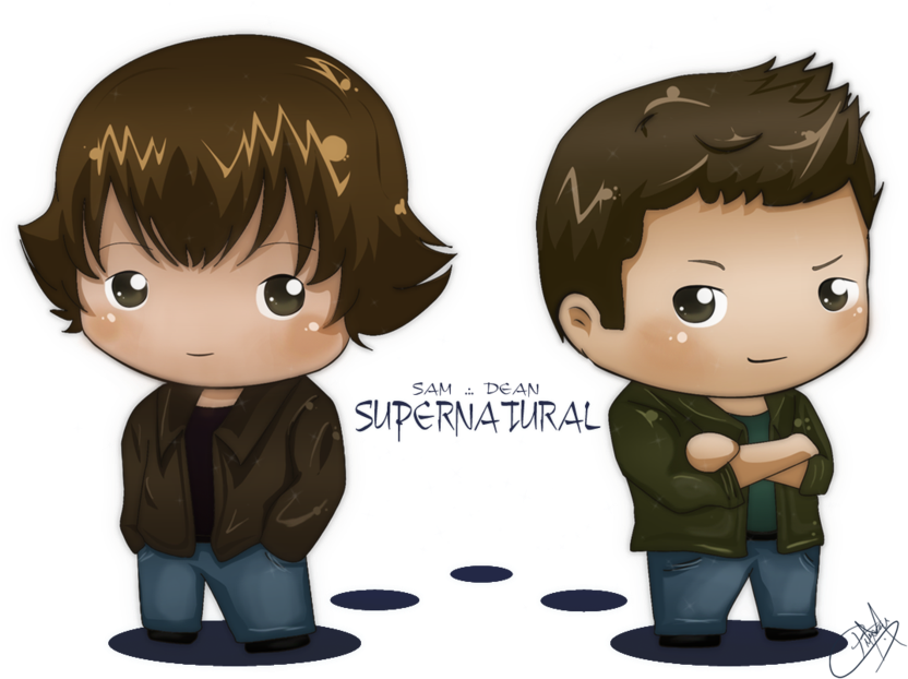 Sam Y Dean By ~pitymau - Sam And Dean Winchester Chibi (900x645), Png Download
