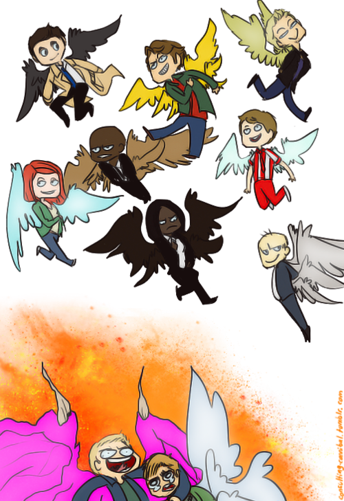Lucifer Sam Winchester Castiel Cartoon Fictional Character - Supernatural Consulting Cannibal Angels (500x729), Png Download