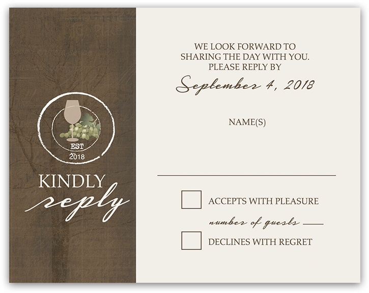 Rustic Vineyard Vintage Wine Glass Wedding Rsvp Cards (900x900), Png Download