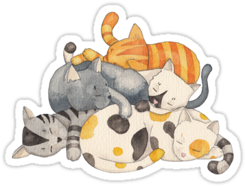 A Tower Of Cats Doing What They Do Best, Sleep Watercolor - Cat Nap (siesta Time) Canvas Print - Small (375x360), Png Download
