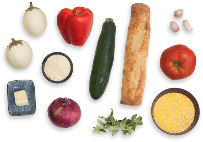 Summer Ratatouille & Parmesan Polenta With Heirloom - Ratatouille Ingredients (700x477), Png Download