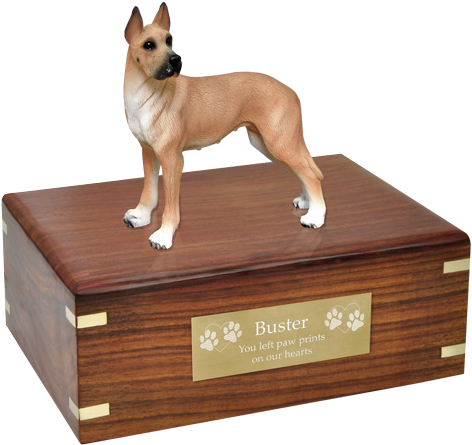 Great Dane Fawn Wood Urn With Engraved Plaque - Pug Urn (500x500), Png Download