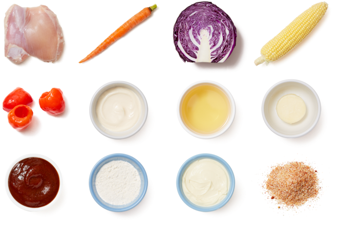 Crispy Chicken & Bbq Mayo With Corn On The Cob & Cabbage-carrot - Carrot Salad (700x477), Png Download