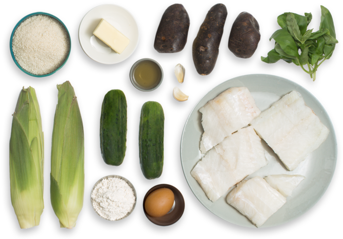 Crispy Cod & Roasted Corn On The Cob With Mashed Purple - Corn On The Cob (700x477), Png Download