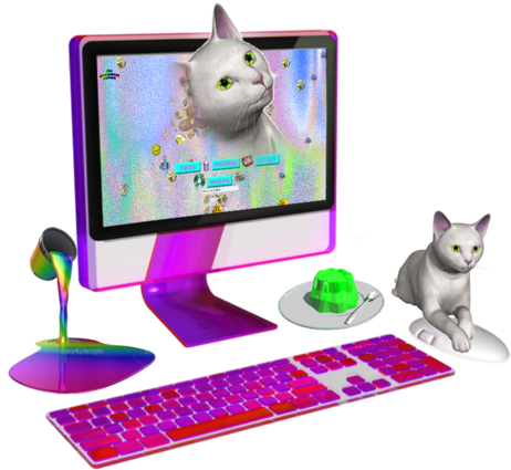Cats And A Mac Vaporwave Art, Glitch Art, Pixel Art, - Vaporwave Cat Transparent (500x593), Png Download
