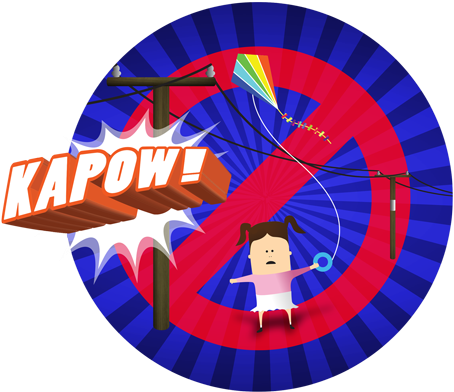 Kapow Flying Kite Near Lines - Flying Kites Near Power Lines (455x403), Png Download