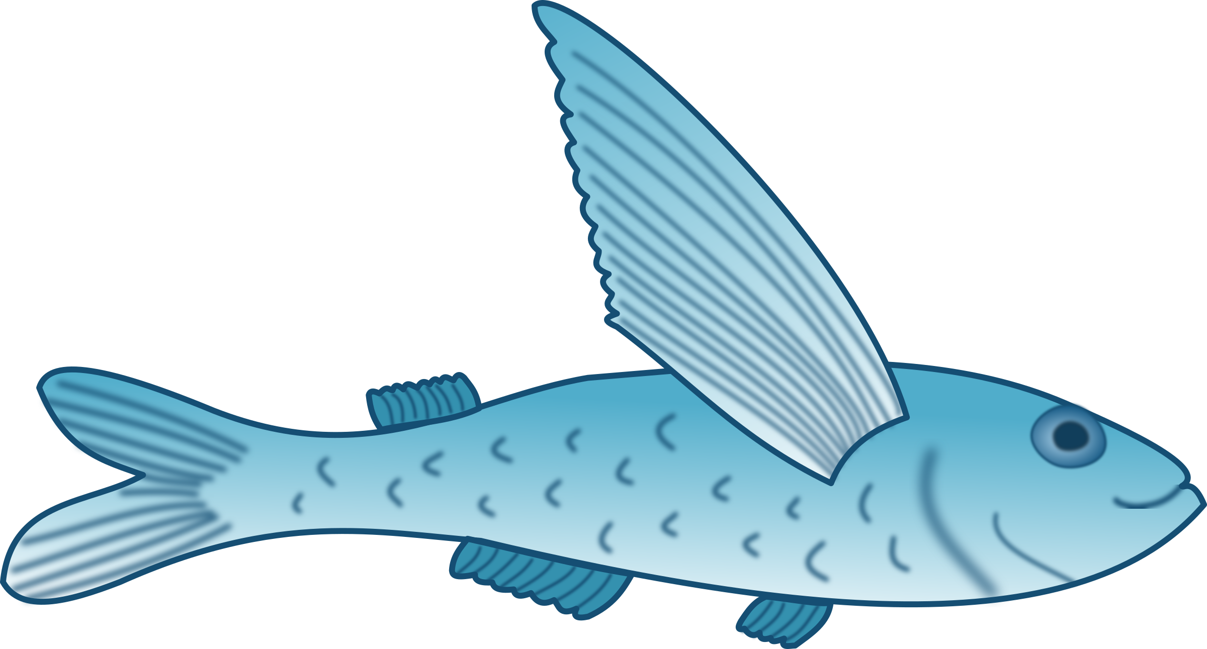 Important Clip Art Fish Clipart Flying - Clip Art Flying Fish (2400x1291), Png Download