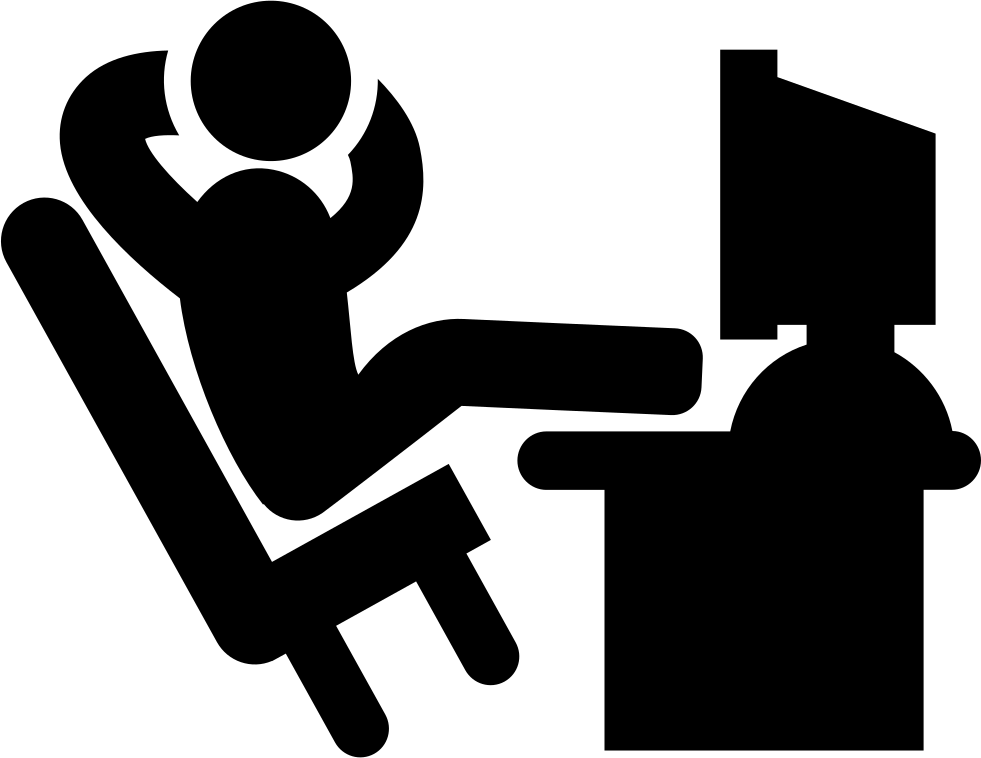 Comfortable Office Worker With His Legs Lying On The - Man At Computer Icon (981x758), Png Download