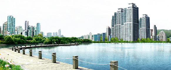 City Landscape Lake View Urban - Building (582x240), Png Download