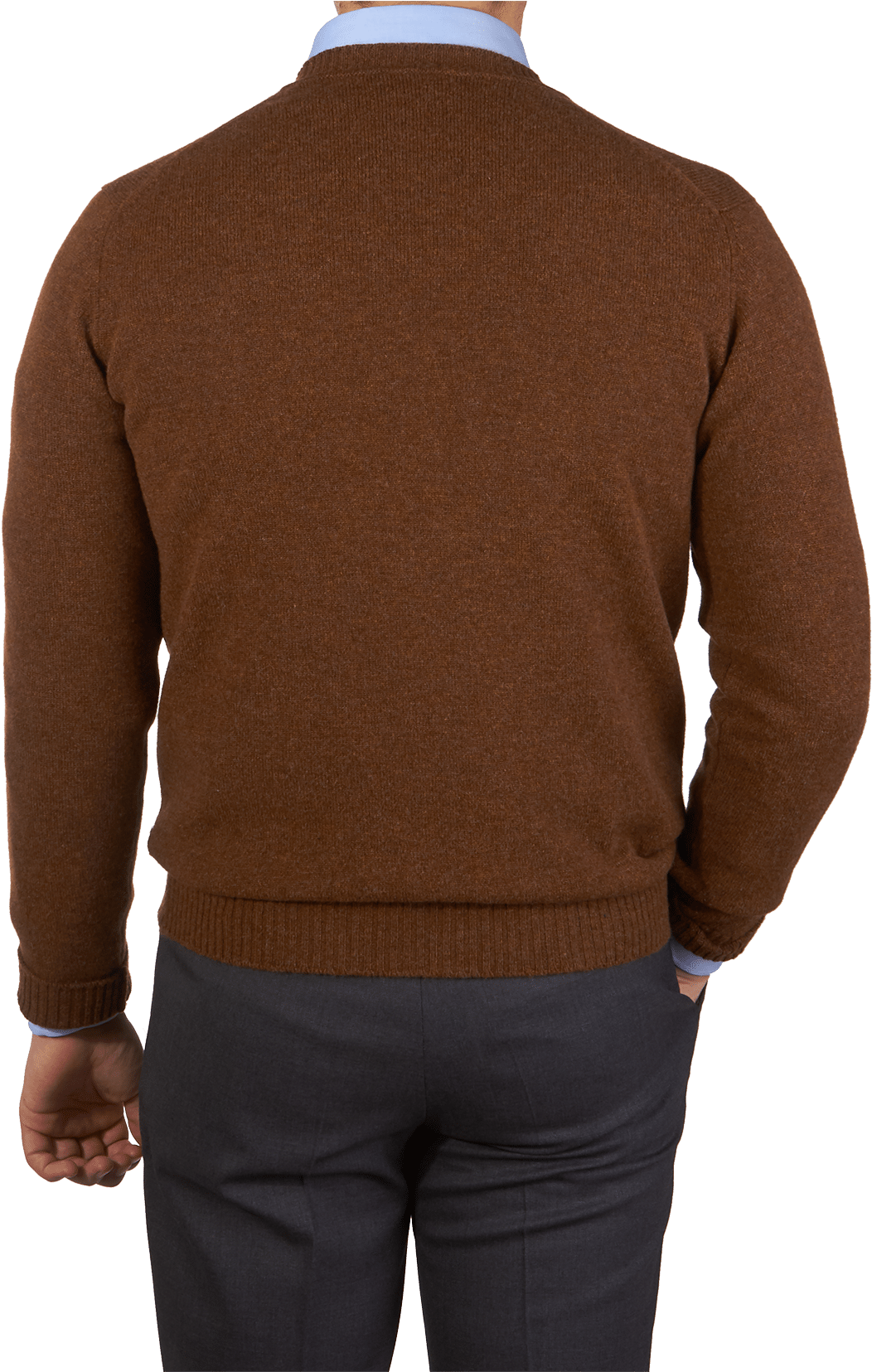 William Lockie Brown Crew-neck Lambswool Sweater Back - Man (1654x1654), Png Download