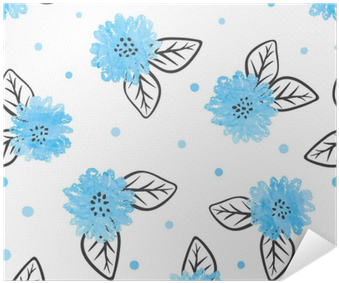 Seamless Pattern With Watercolor Blue Flowers And Black - Watercolor Painting (400x400), Png Download
