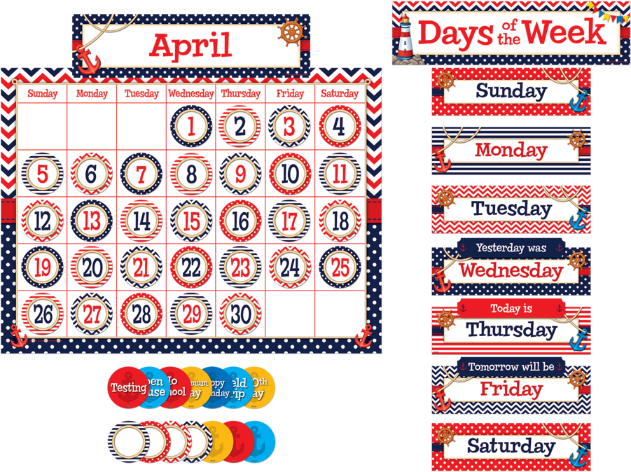Tcr5492 Nautical Calendar Bulletin Board Display Set - Anchors For Bulletin Board (900x900), Png Download
