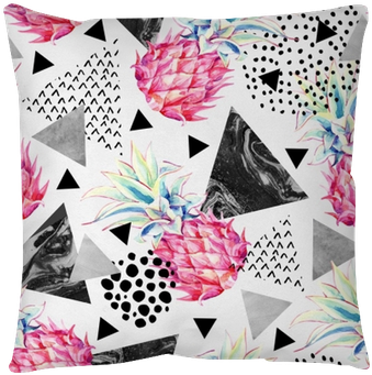 Watercolor Pineapple And Textured Triangles Seamless - Watercolor Pink Pineapple Background (400x400), Png Download