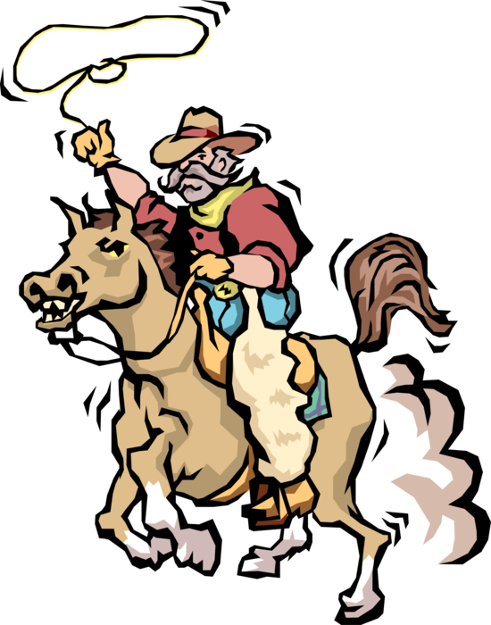 Vector Illustration Of Western Cowboy On Horse With - Clip Art (550x700), Png Download